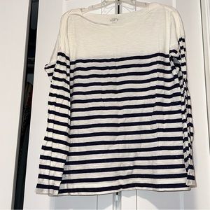 Ann Taylor Loft white and blue sparkly stripe shirt (XL)